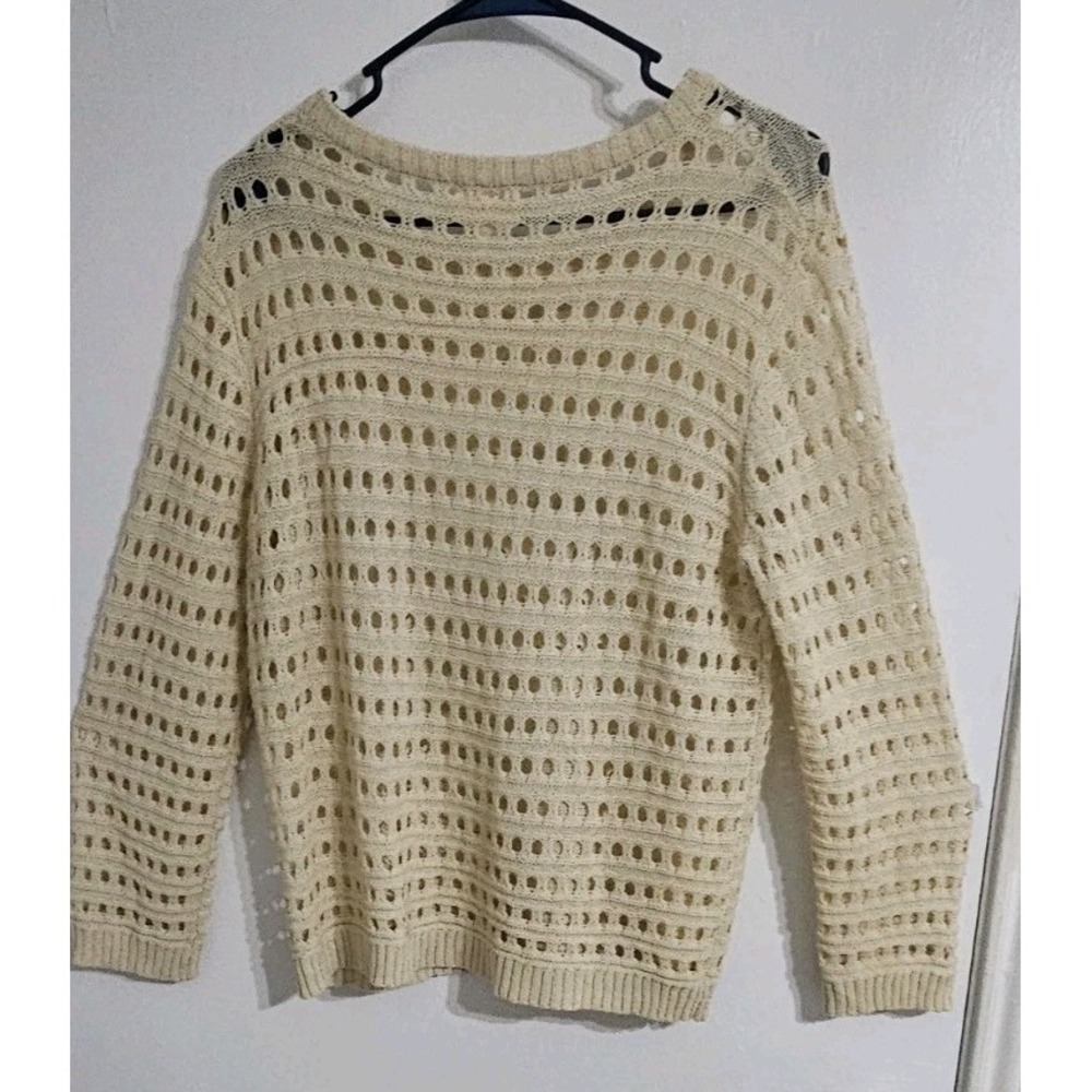 Bibi Womens Perforated Sweater Extra Large Ovory Festival Crochet Hippie Neutral - Picture 6 of 6